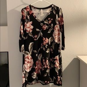 3/4 sleeve black short dress